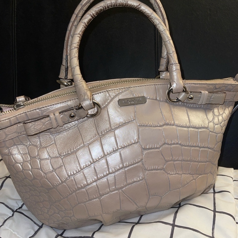 Coach Madison Pink Crocodile-Embossed Exotic Sophia Beige Satchel 2013Creed